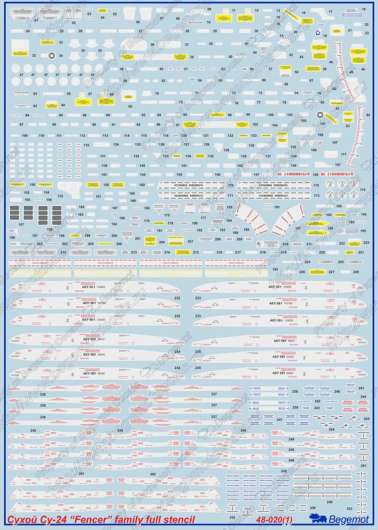 BegemotDecals48-020 Декаль для Сухой Су-24 технические надписи 1/48