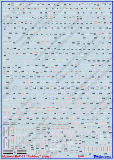 BegemotDecals72-021 Декаль для Микоян МиГ-21 технические надписи 1/72