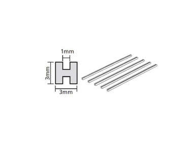 Tamiya70206 Прозрачный пластиковый профиль Н-образной формы 3 мм, длина 40 см, (5шт)